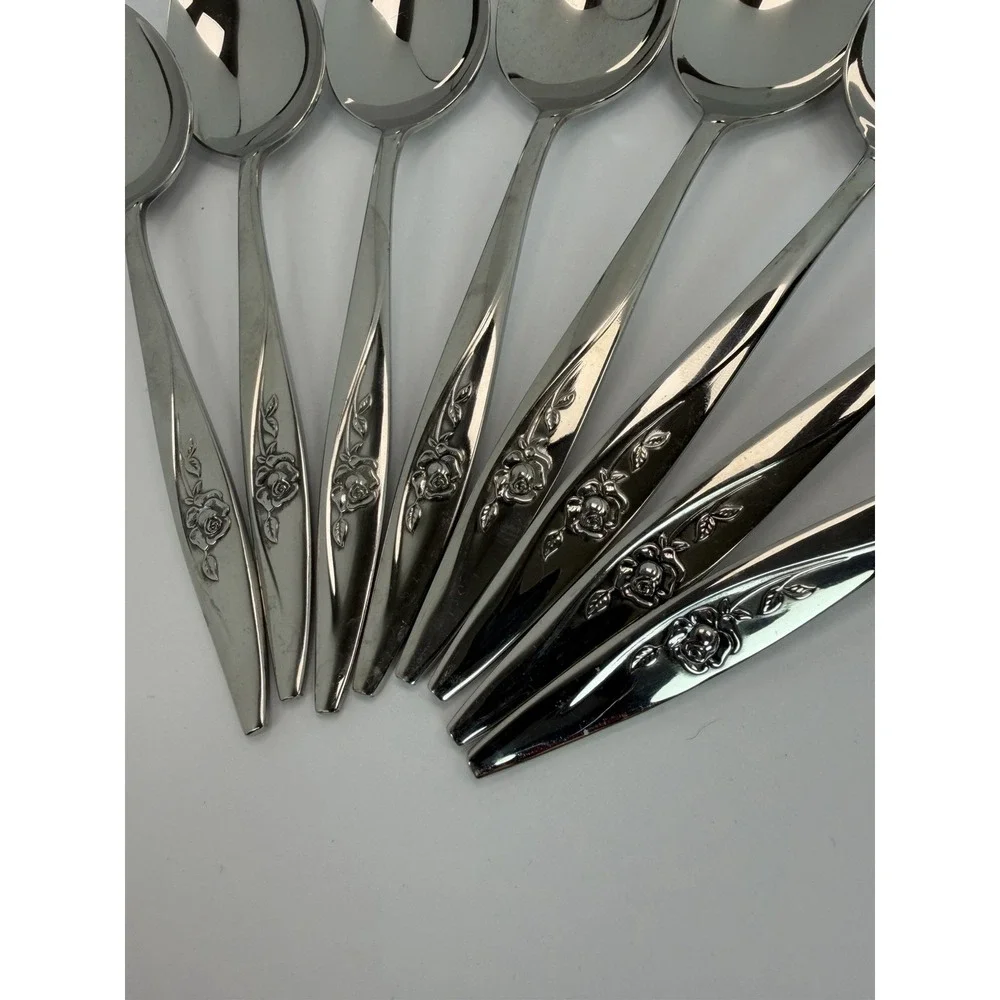 Oneida LASTING ROSE Soup Spoons Set 8 Oneidacraft Deluxe Stainless Flatware
